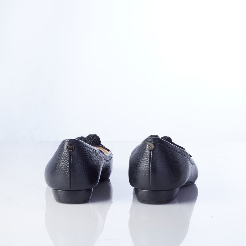 Russell and Bromley Black Flats with Tassle Decoration Size 41
