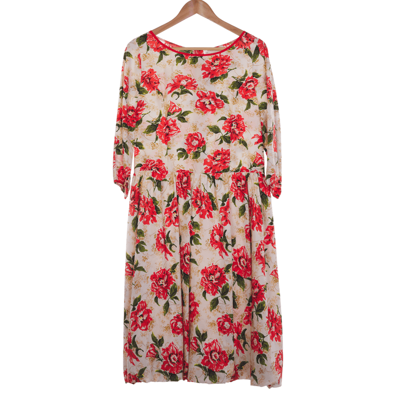 Toast Silk Cream & Orange Floral 3/4 Sleeved Dress UK Size 14 - Ava & Iva
