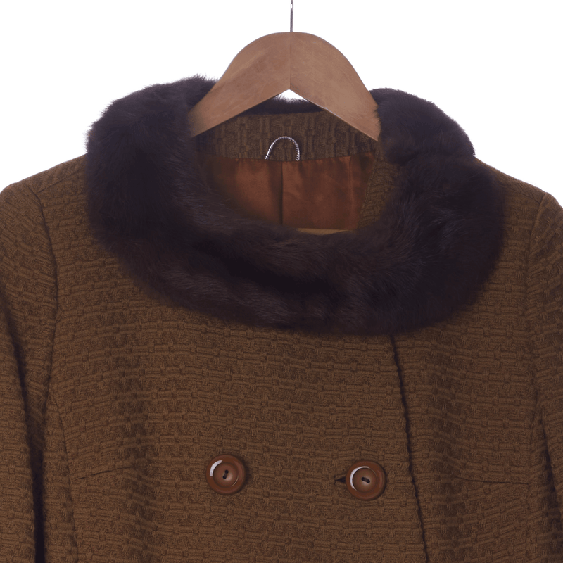 Vintage Wool Caramel Long Sleeved Coat UK Size 14/16