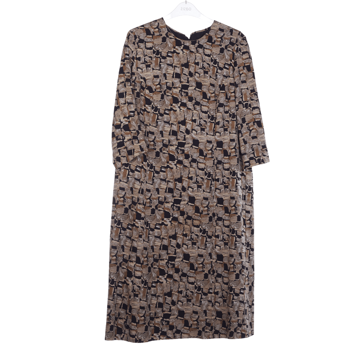 Vintage Gold and Black Patterned 3/4 Sleeved Dress UK Size 14 - Ava & Iva