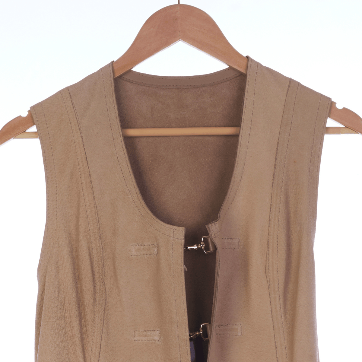 Vintage Suede Taupe Sleevless long line Overcoat UK Size 8. - Ava & Iva