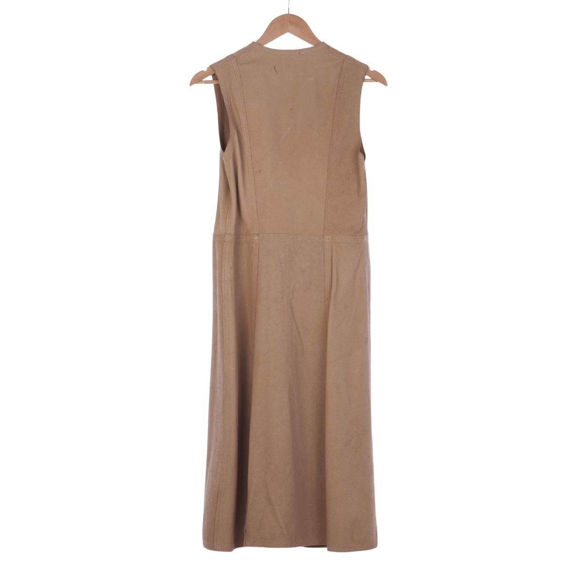 Vintage Suede Taupe Sleevless long line Overcoat UK Size 8. - Ava & Iva