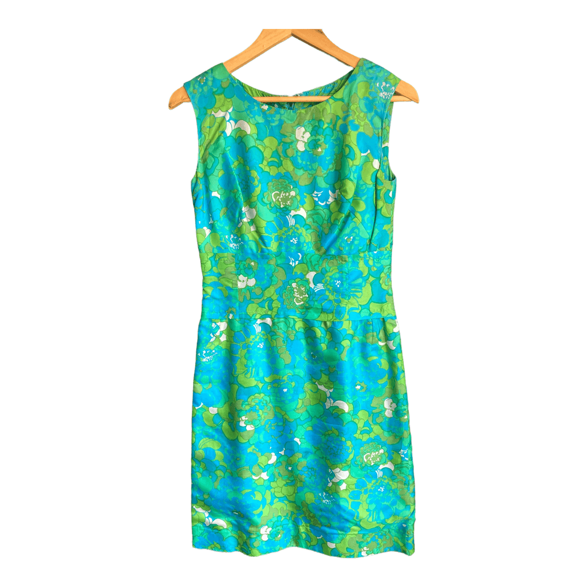 Vintage Green Floral Sleeveless Shift Dress UK Size 8 - Ava & Iva