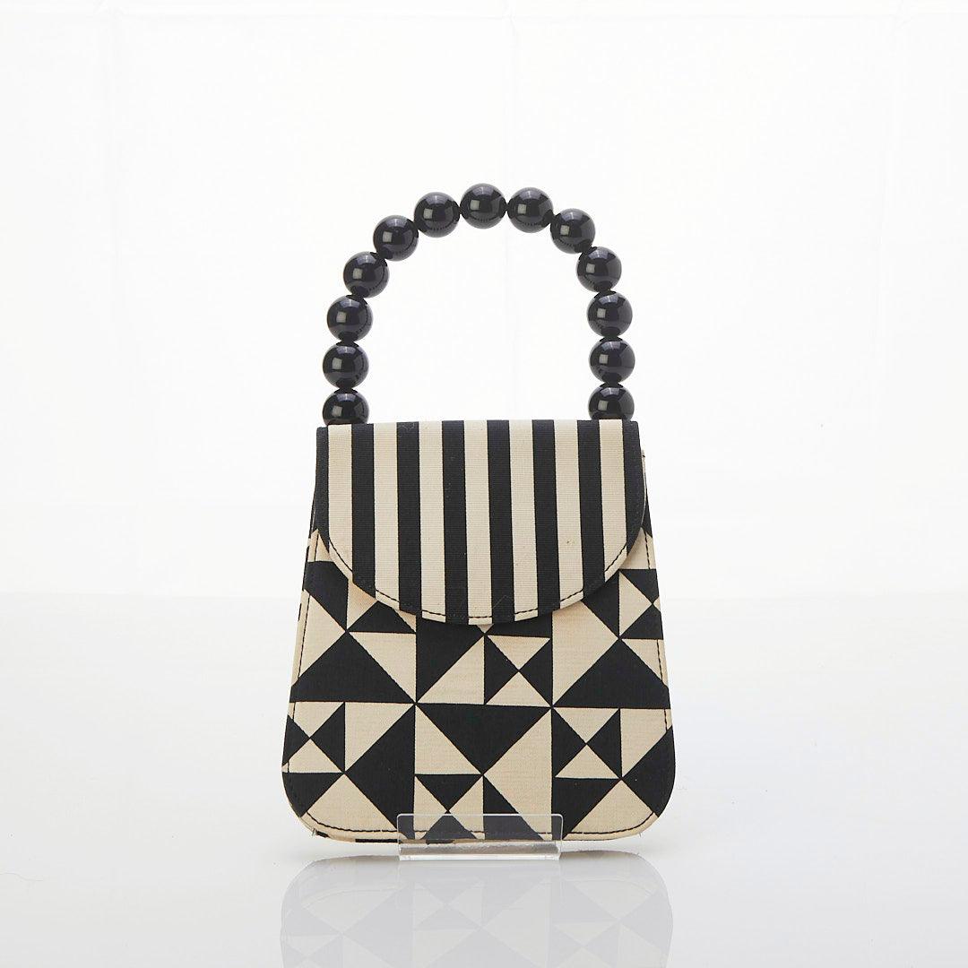Escada Fabric Cream & Black Patterned Handbag - Ava & Iva