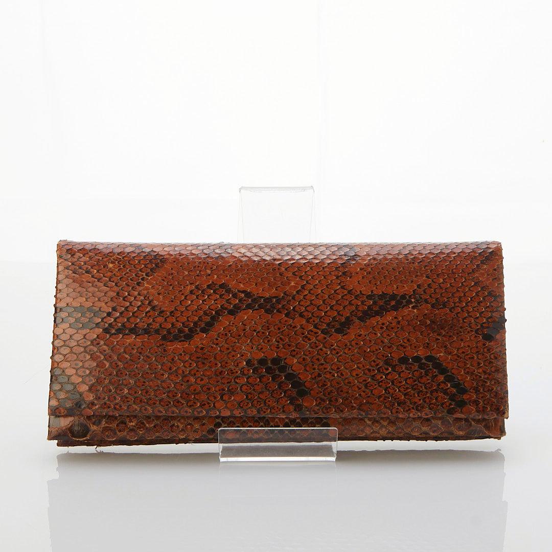 Vintage Leather Brown & Black Snakeskin Clutch Bag - Ava & Iva