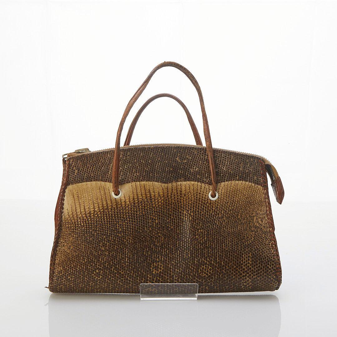 Vintage Leather Snake Skin Brown Tonal Handbag - Ava & Iva