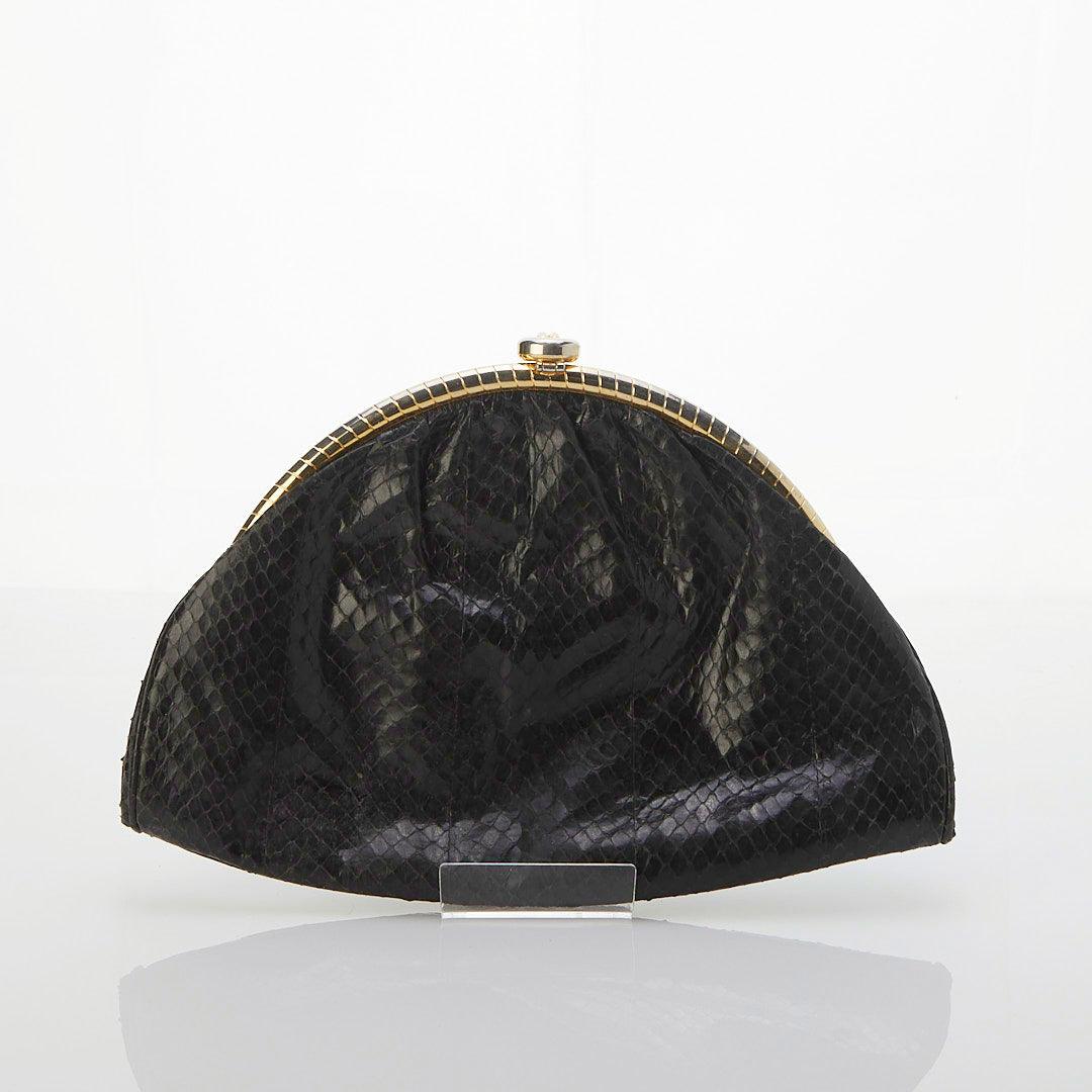 Susan Gail Genuine Snake Black Clutch Bag - Ava & Iva