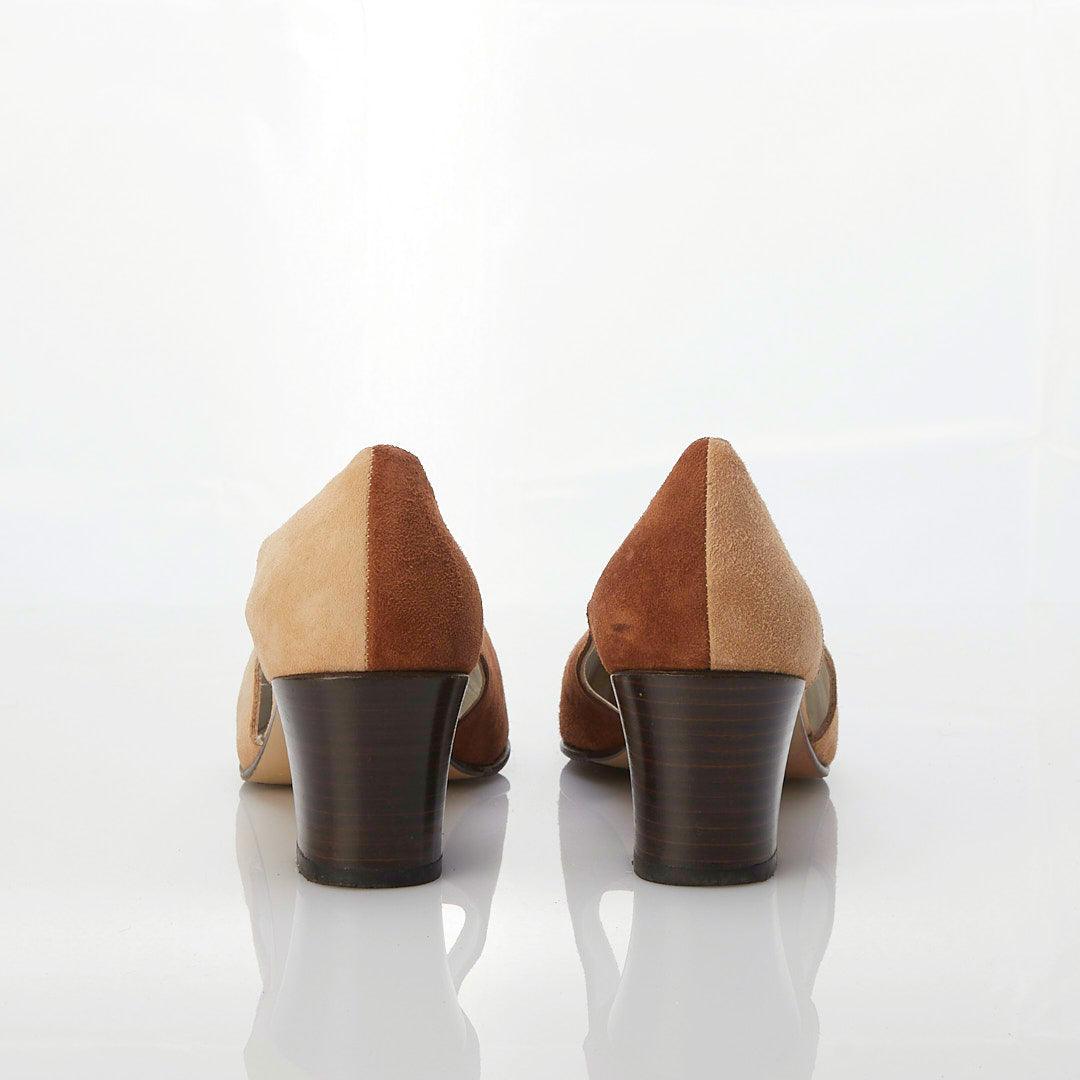 Pindiere Suede Two Tone Tan & Chestnut Court Style Shoe UK Size 6 - Ava & Iva