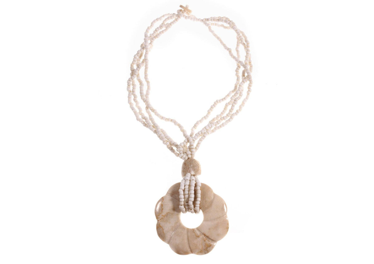 Cream beaded necklace with flower pendant 