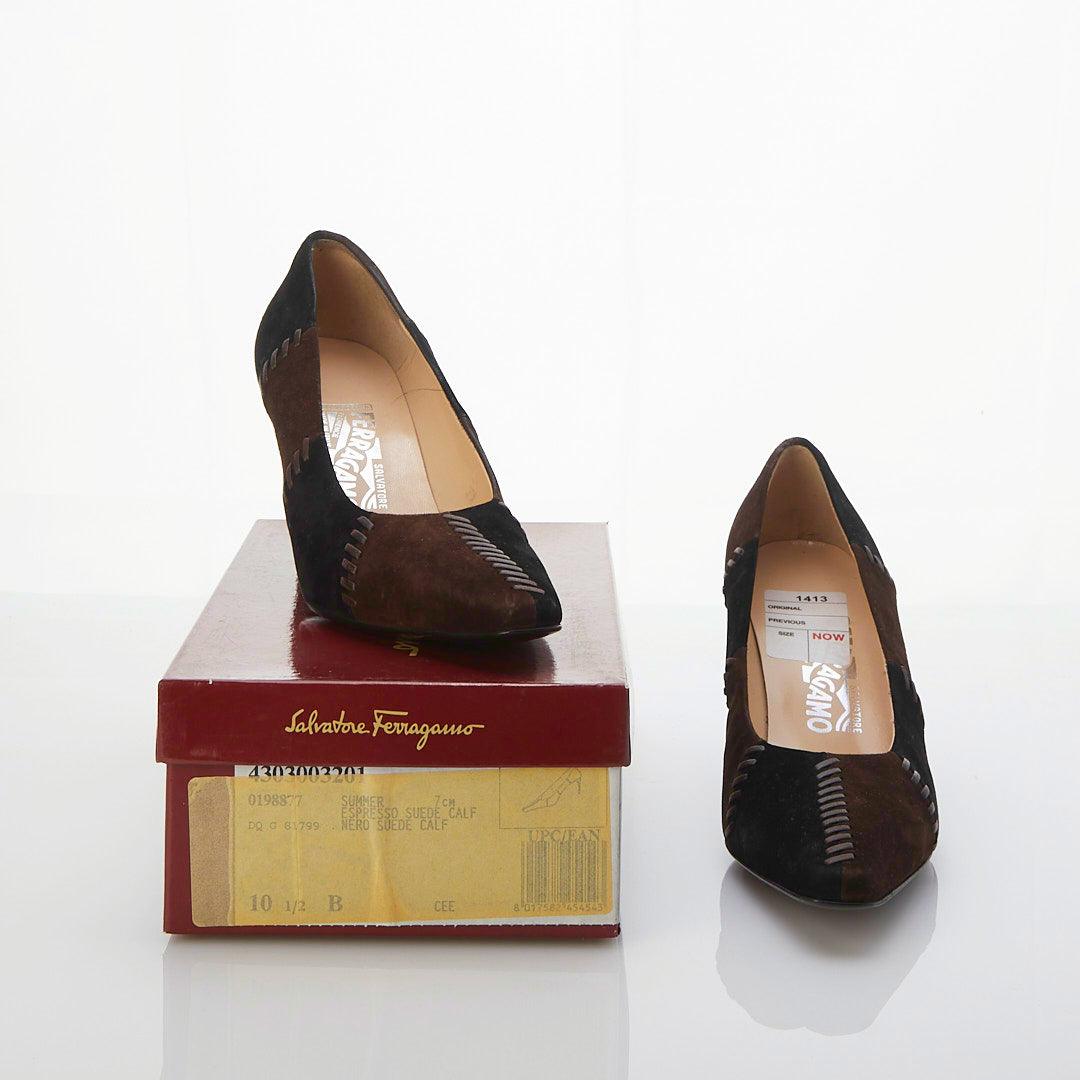 Salvatore Ferragamo Calf Suede Brown Court Shoe UK Size 7.5 - Ava & Iva