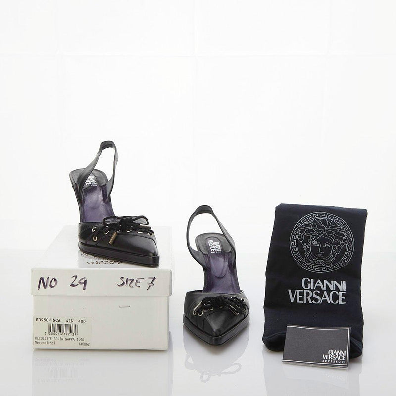 Gianni Versace Leather Black Sling Back Heeled Shoe UK Size 7 - Ava & Iva