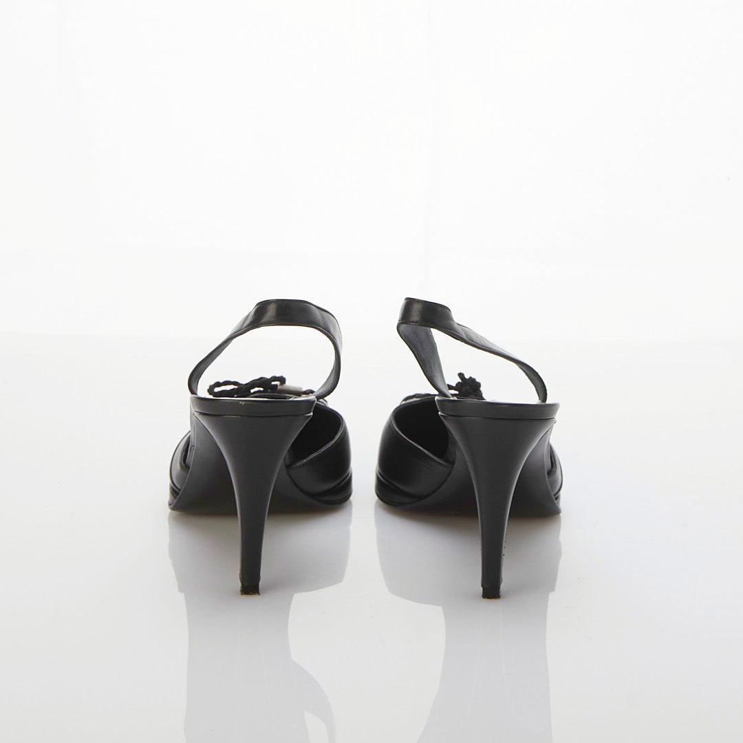 Gianni Versace Leather Black Sling Back Heeled Shoe UK Size 7 - Ava & Iva