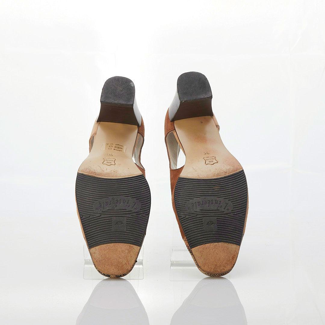 Pindiere Suede Two Tone Tan & Chestnut Court Style Shoe UK Size 6 - Ava & Iva