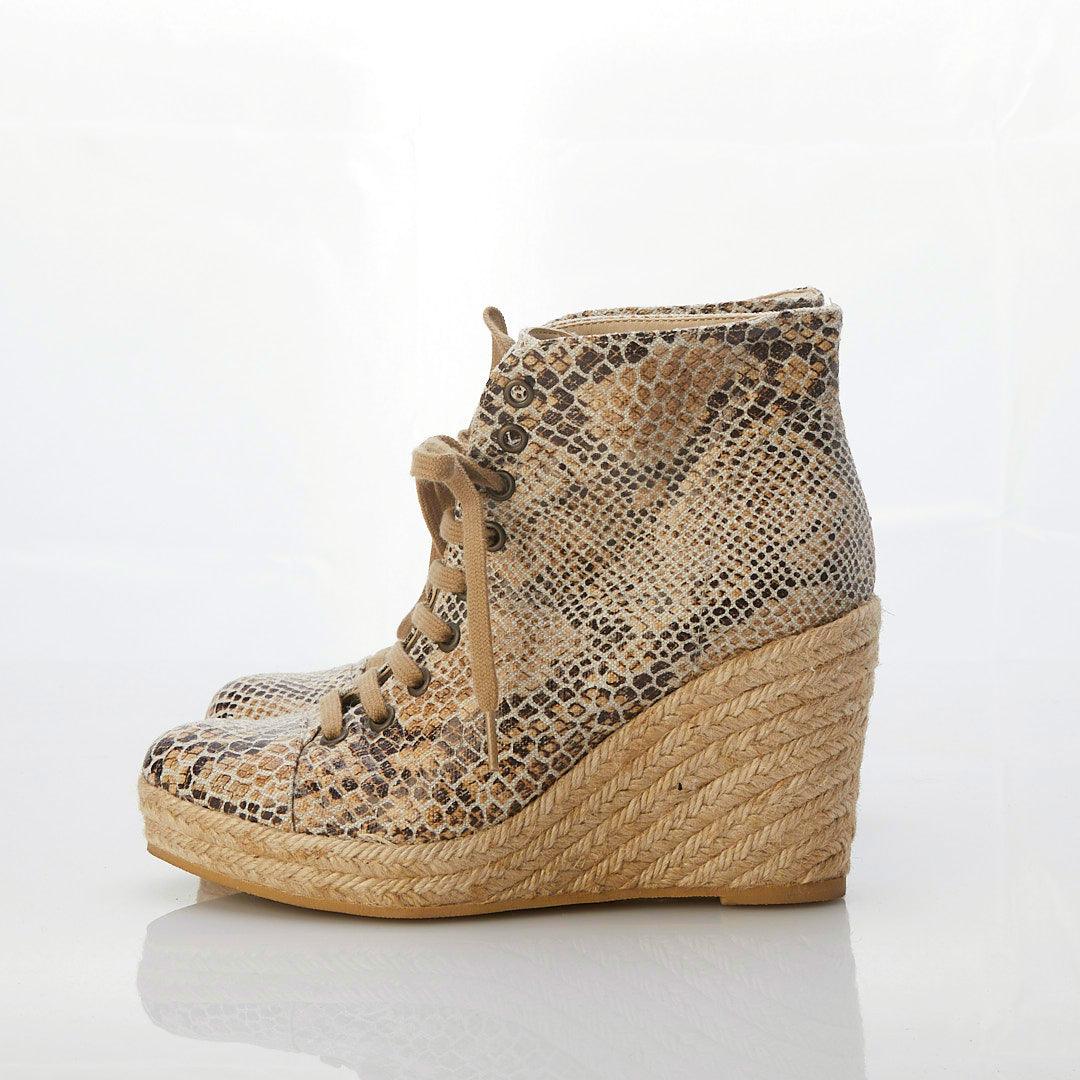 Stella McCartney Snake Print Canvas Espadrille Wedge Heeled Ankle Boot UK Size 4 - Ava & Iva