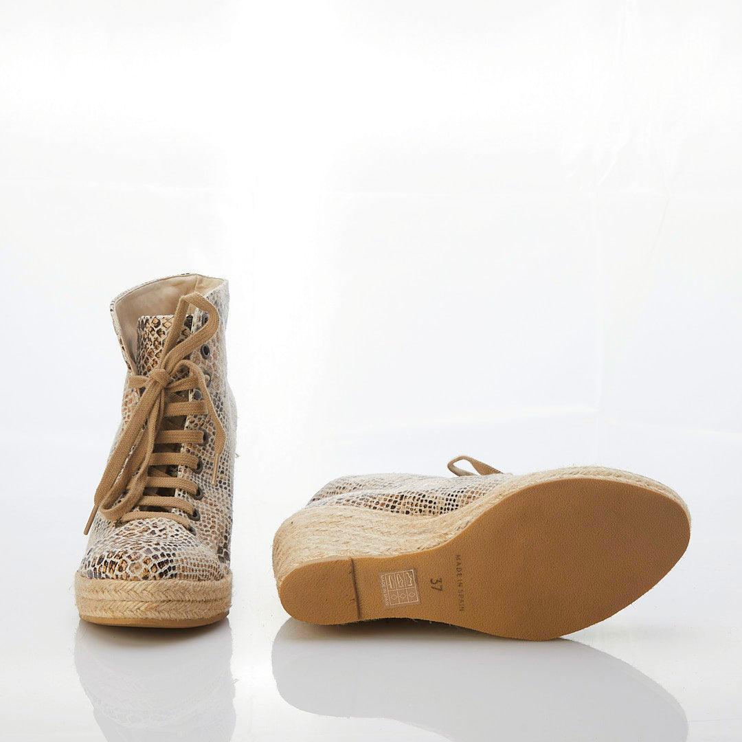 Stella McCartney Snake Print Canvas Espadrille Wedge Heeled Ankle Boot UK Size 4 - Ava & Iva