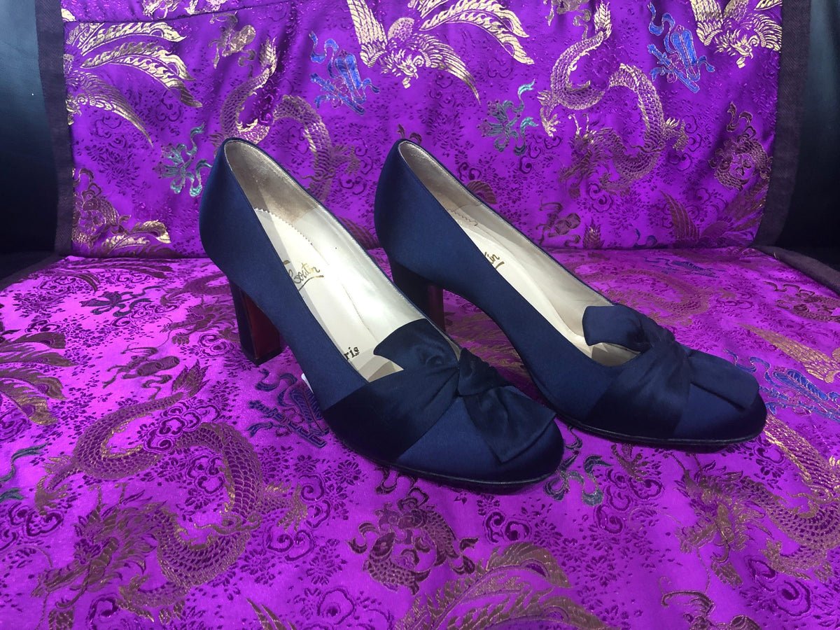 Christian Louboutin navy satin shoes size 36.5 - Ava & Iva