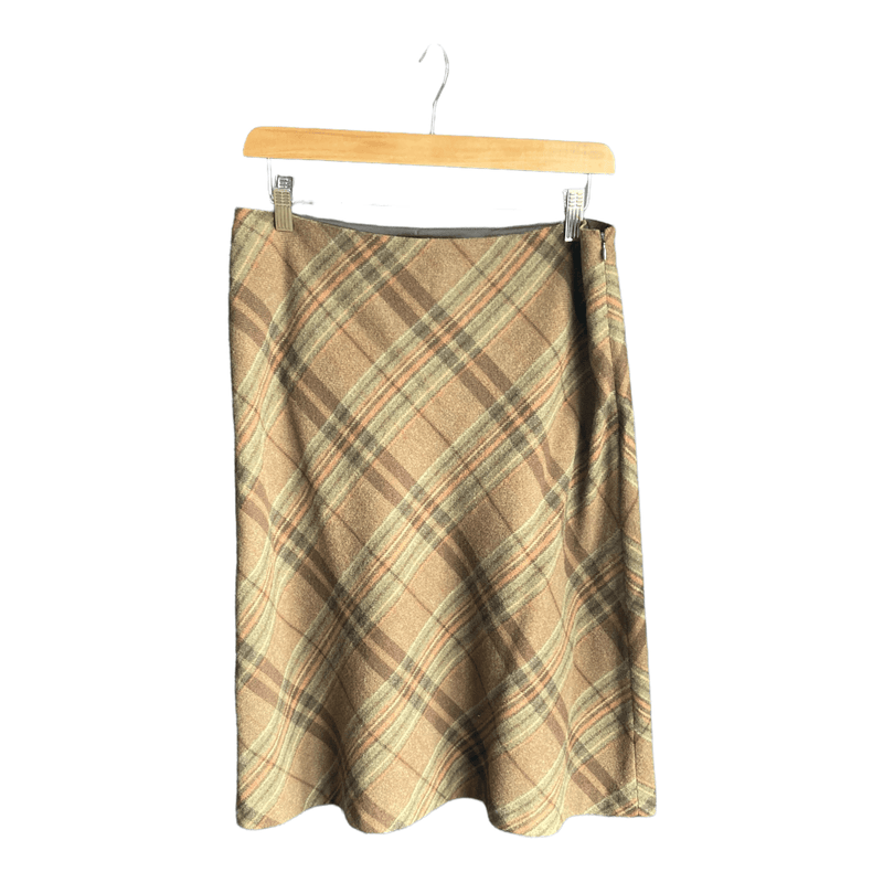 Ralph Lauren Wool Blend Brown Plaid Skirt UK Size 12 - Ava & Iva