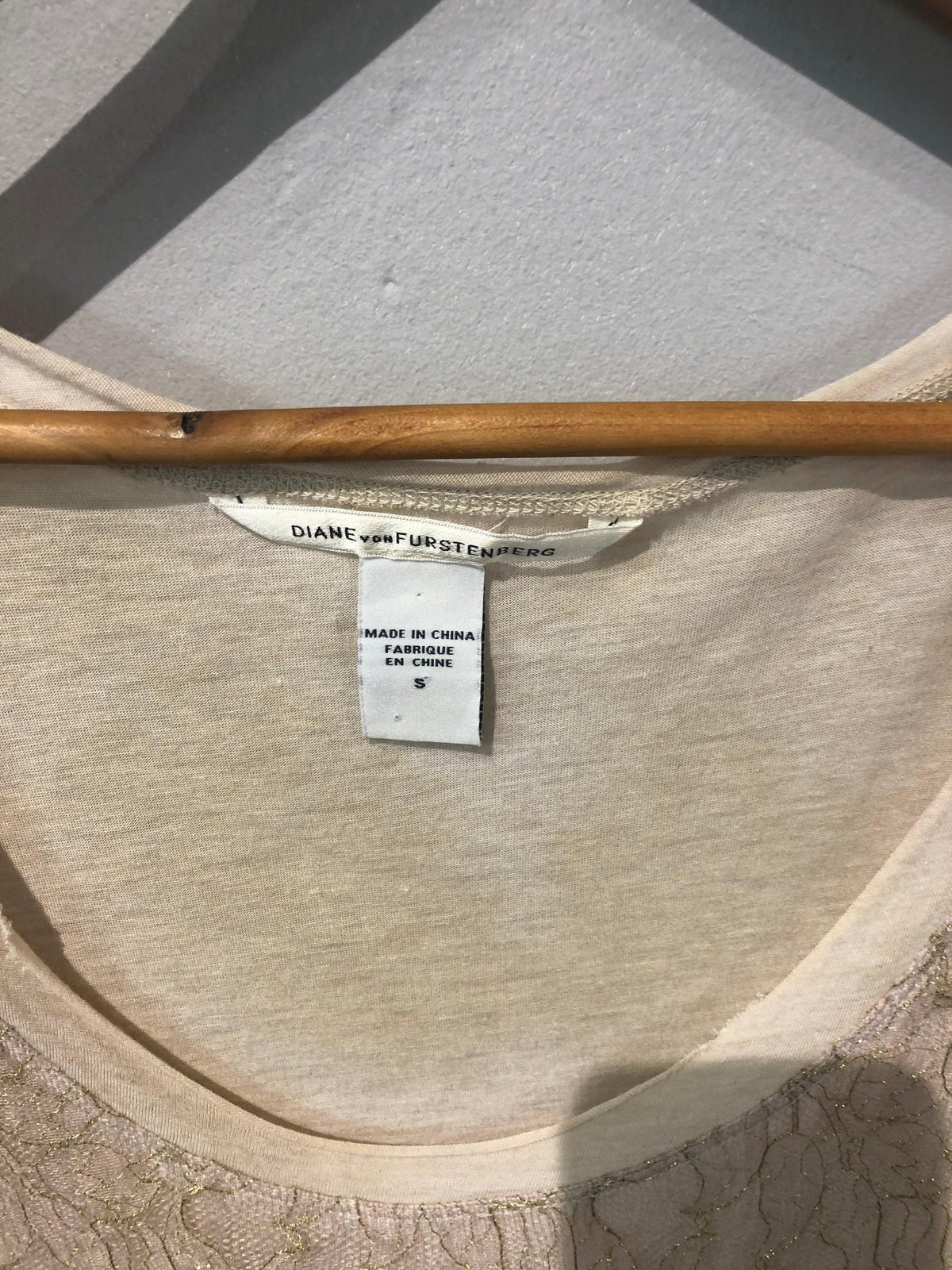 Diane Von Furstenberg Gold and Cream Lace Top (10) S - Ava & Iva