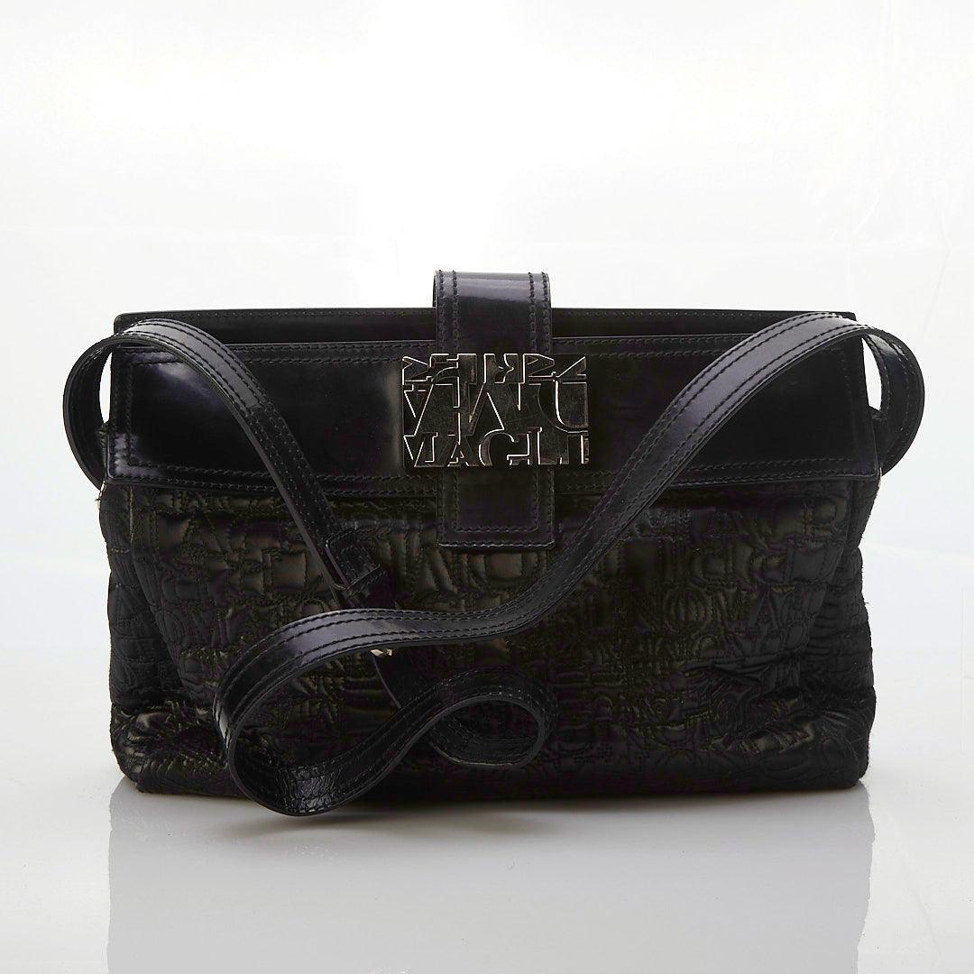 Bruno Magli Leather & Fabric Black Handbag - Ava & Iva