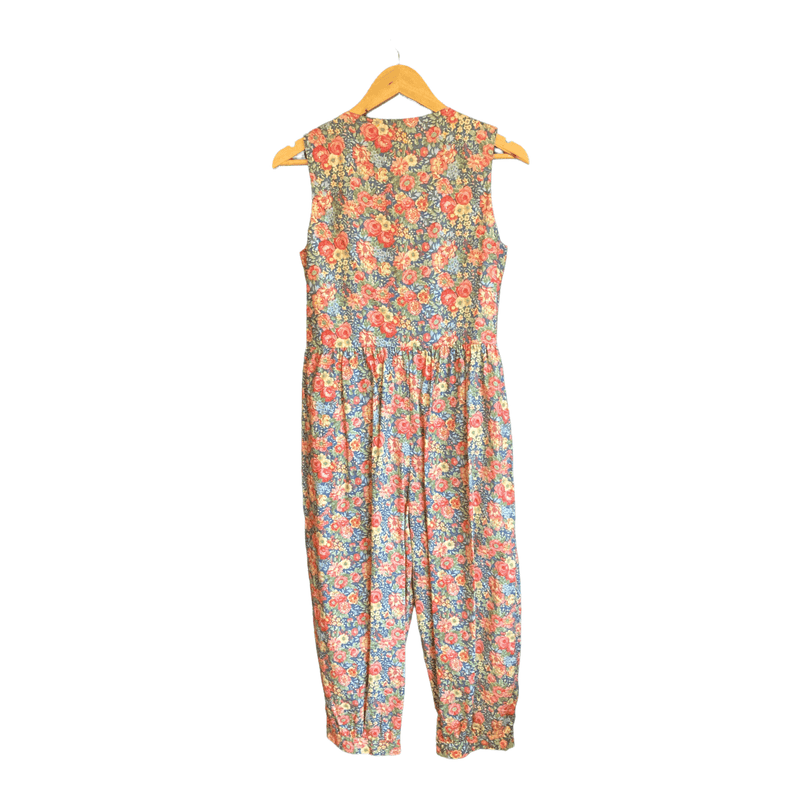 Vintage Laura Ashley Cotton Pink And Blue Floral Sleeveless Jumpsuit UK Size Small - Ava & Iva