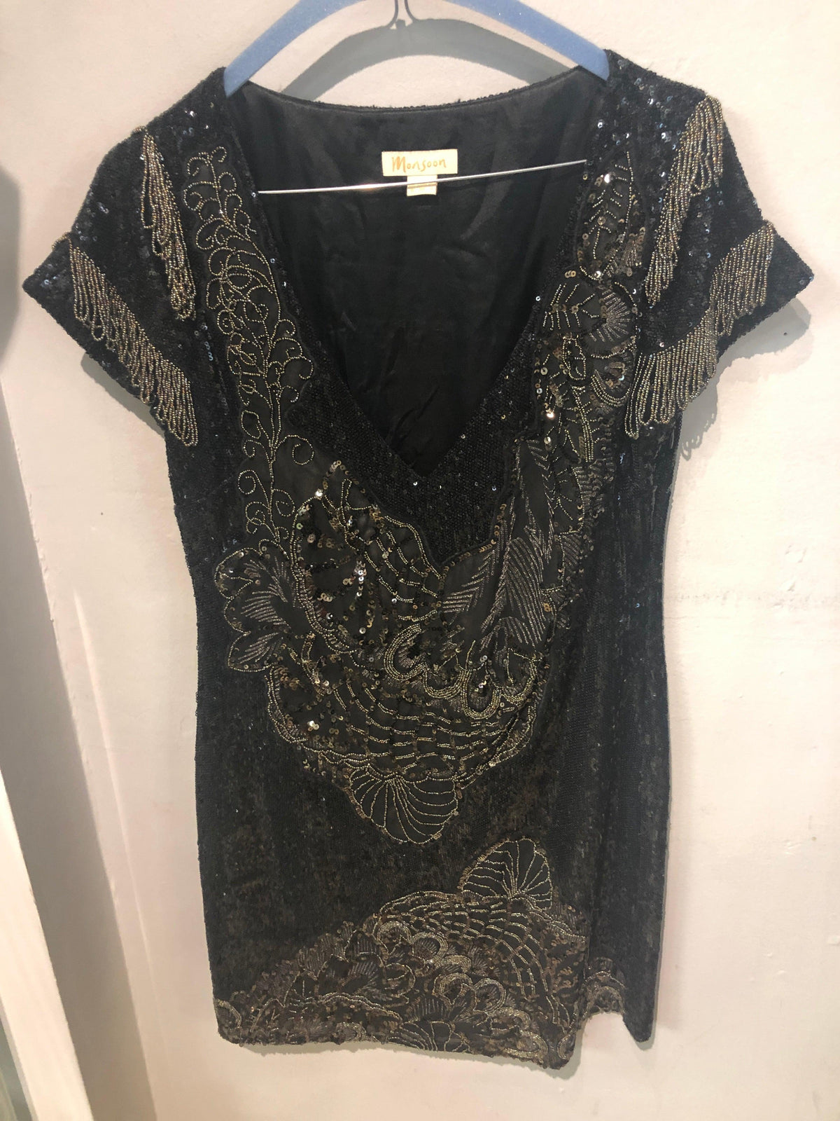 Monsoon black flapper 1920's Gatsby beaded/sequin cocktail dress UK size 8 - Ava & Iva