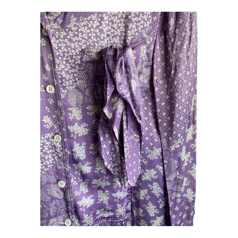 Vintage Roland Klien Silk Lilac And Cream Patterned Long Sleeved Dress UK Size 10 - Ava & Iva
