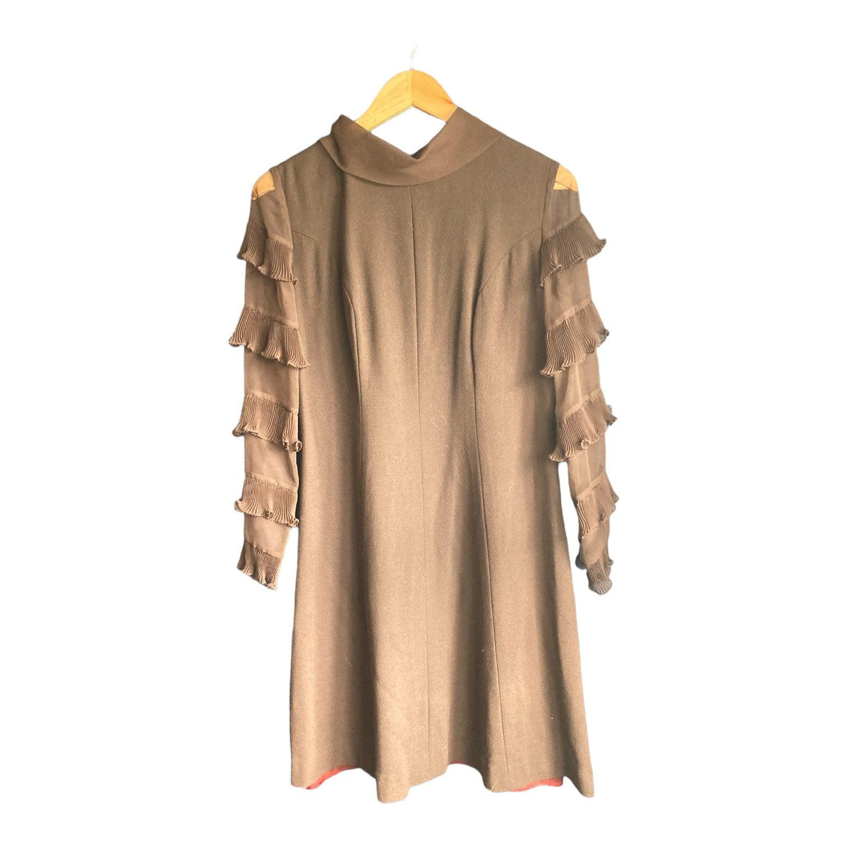 Vintage Peter Barron Wool Brown Long Sleeved Dress UK Size 14 - Ava & Iva