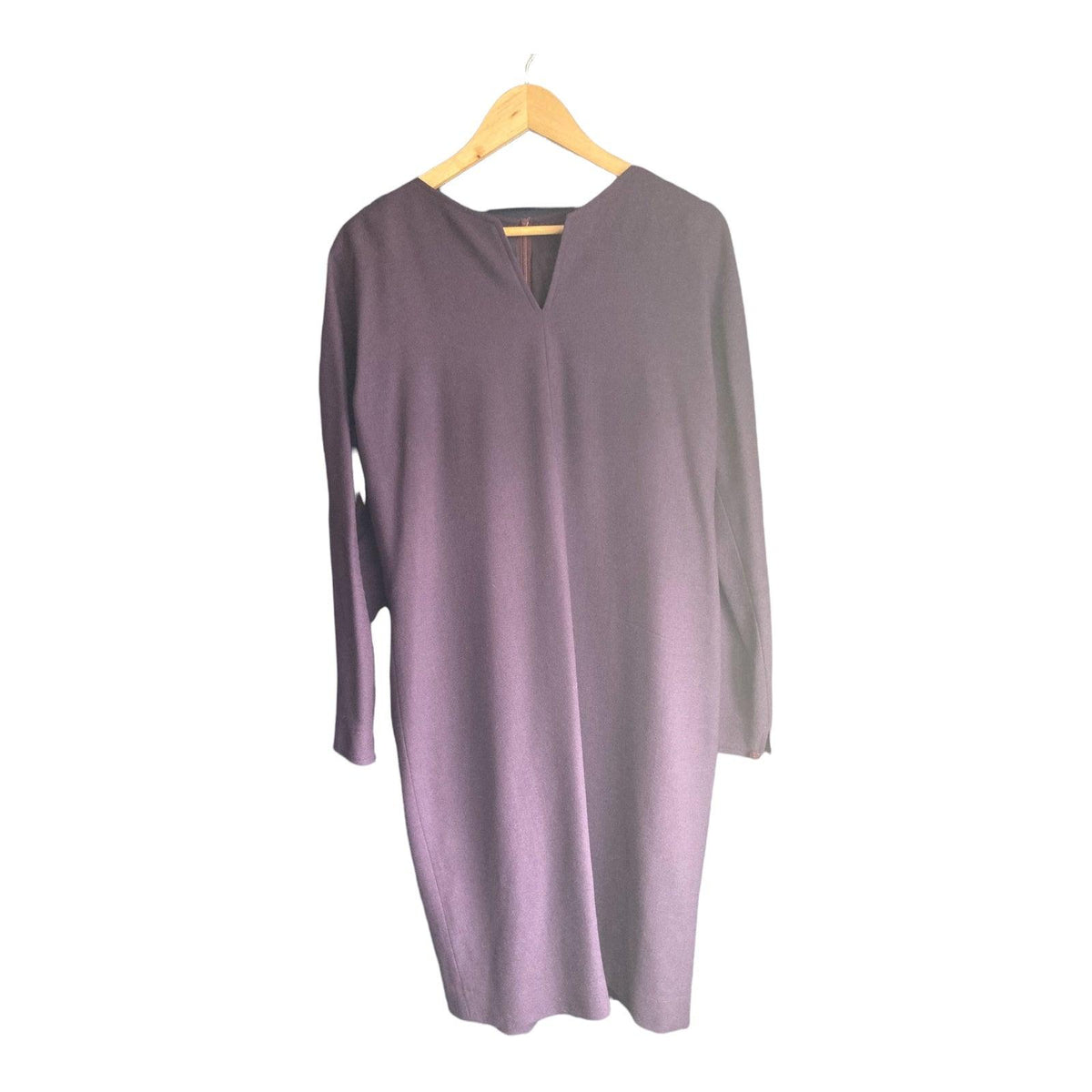 Vintage Jean Muir Crepe Purple Long Sleeved Dress and Matching Coat Suit UK Size 14 - Ava & Iva