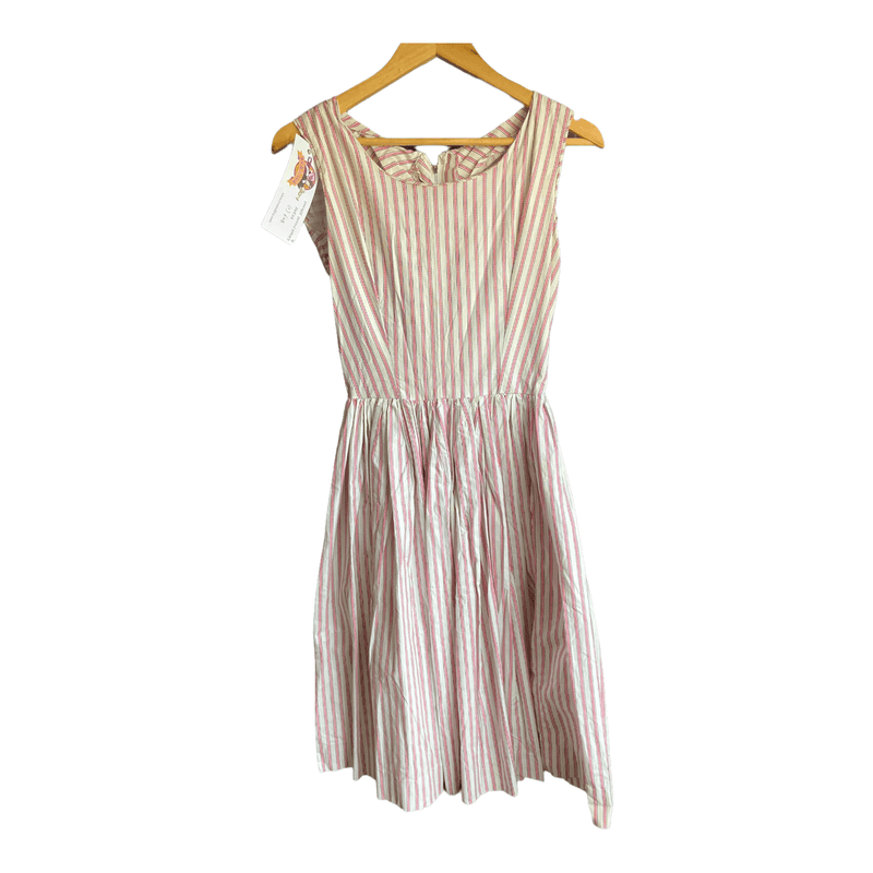 Vintage Cotton White With Pink stiped Sleeveless Dress UK Size 4 - Ava & Iva