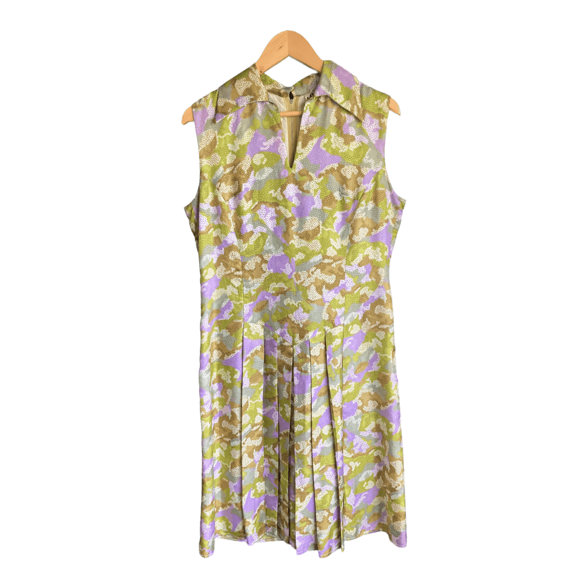 Arnel Vintage Green Multi-Coloured Patterned Sleeveless Dress UK Size 14 - Ava & Iva