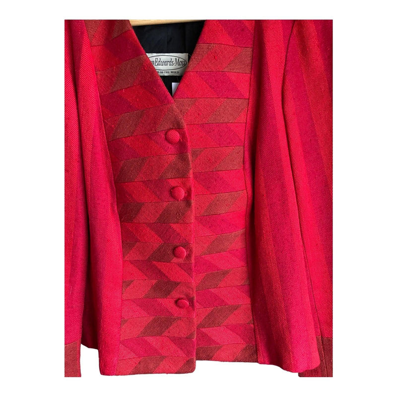 Jenny Edwards-Moss Red Skirt Suit With Long Sleeved Jacket UK Size 14 - Ava & Iva
