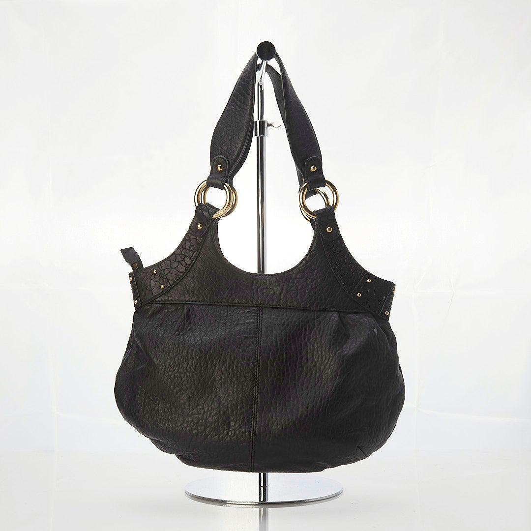 Just Cavalli Black Leather Shoulder Bag. Mock Croc Pattern Detail and Tassles - Ava & Iva