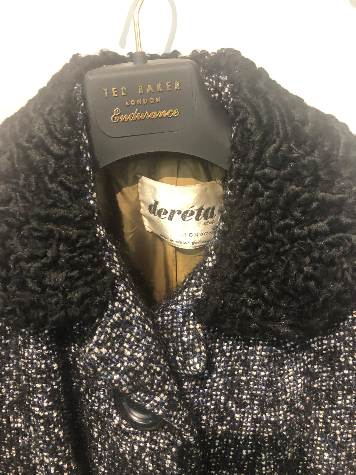 Vintage 1950's Dereta tweed coat with astrakan collar size 14 - Ava & Iva