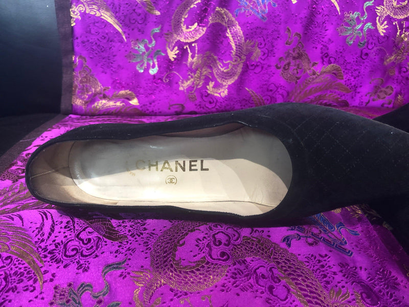 Chanel vintage black suede court shoes size 36.5 - Ava & Iva