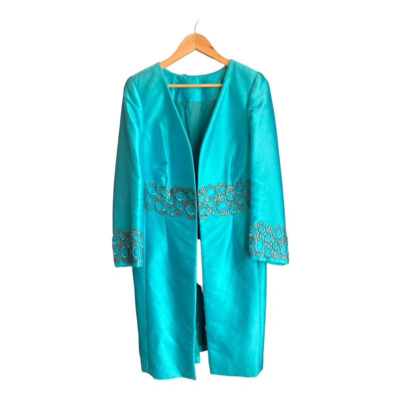 Vintage occasion Turquoise Short Sleeved Dress And Matching Long Sleeved Coat UK Size 14 - Ava & Iva
