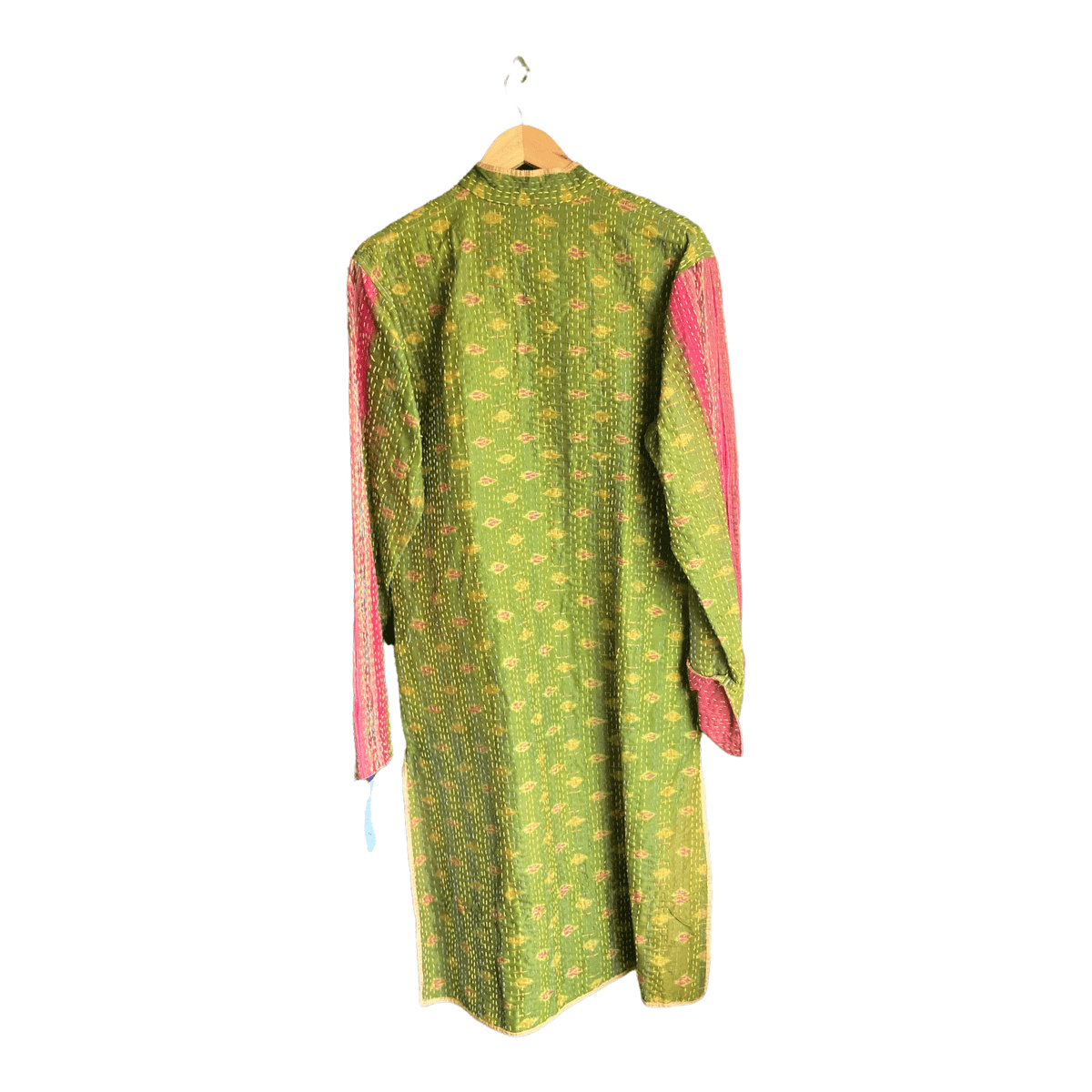 Frangipani Cotton Green and Burgundy Multi-Coloured Long Sleeved Coat UK Size Medium - Ava & Iva