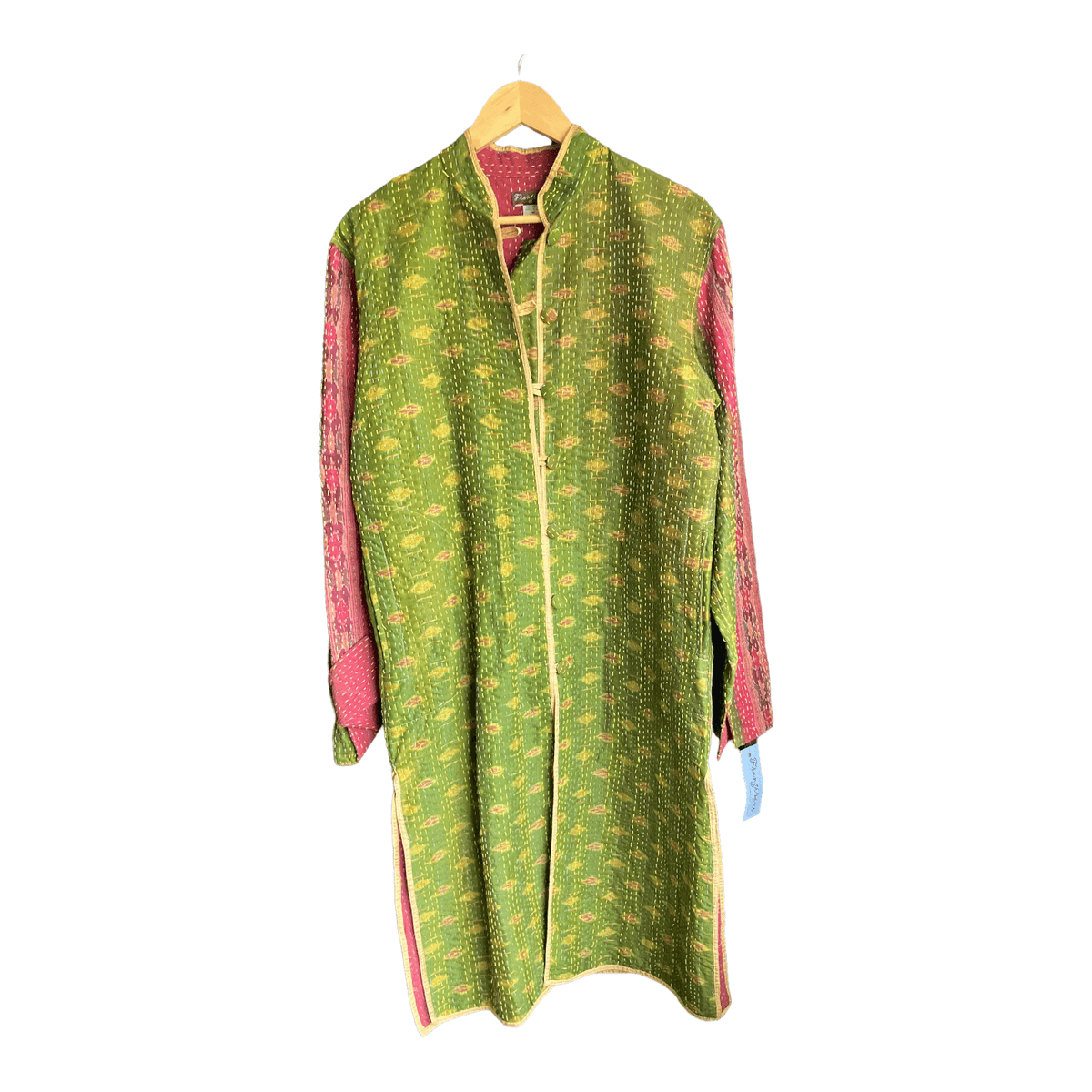 Frangipani Cotton Green and Burgundy Multi-Coloured Long Sleeved Coat UK Size Medium - Ava & Iva