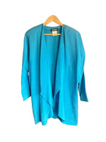Vintage Jean Muir Wool Turquoise Waterfall Front Long Sleeved jacket UK Size 16 - Ava & Iva