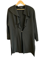Vintage Jean Muir Crepe Black Trouser Suit With Long Sleeved Longline Jacket UK Size 16 - Ava & Iva