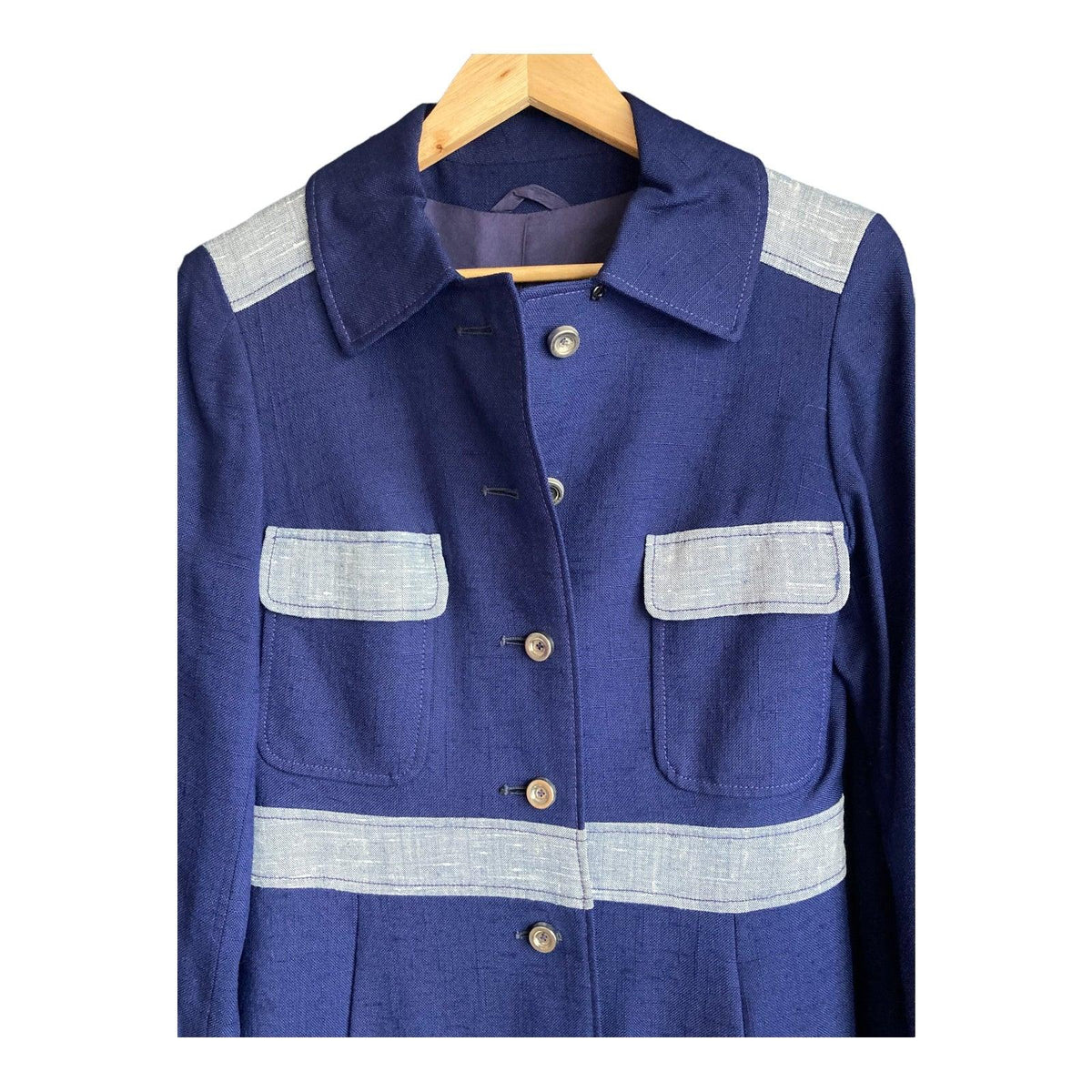 Vintage Peters Brothers Navy Sleeveless Shift Dress And Coat Suit UK Size 10 - Ava & Iva