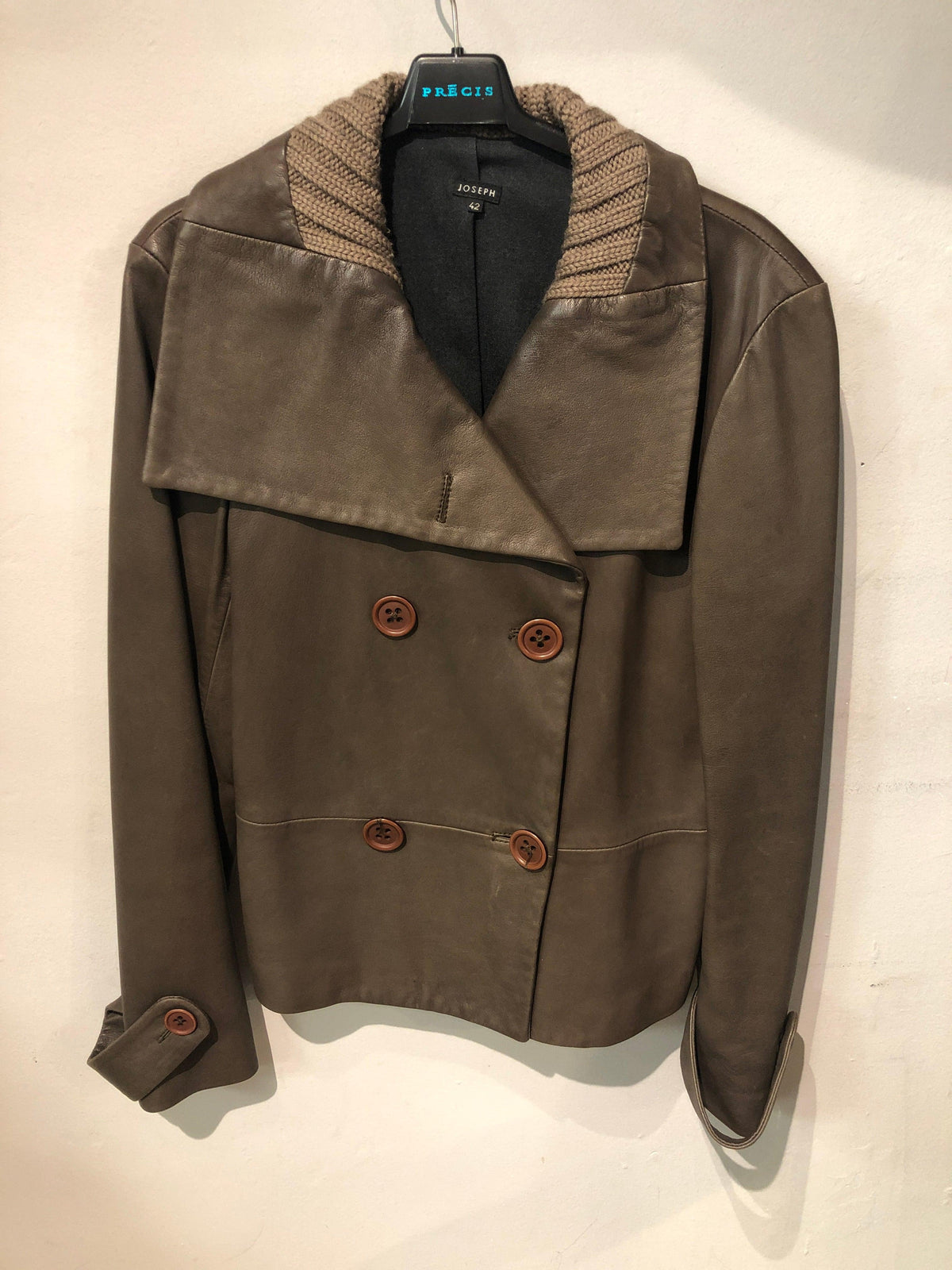 Joseph Brown Leather Jacket with Soft Collar Size 12 (42) - Ava & Iva