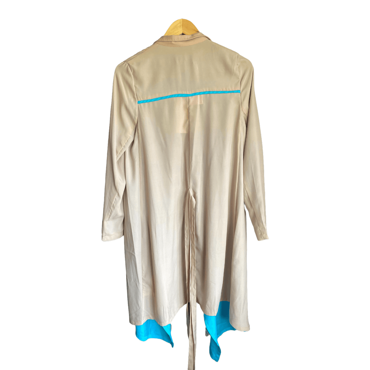 Lungta De Fancy Silk Taupe And Turquoise Long Sleeved Coat UK Size 8 - Ava & Iva