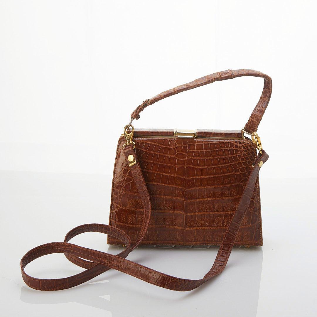 Cuero Yacare Leather Crocodile Brown Handbag - Ava & Iva
