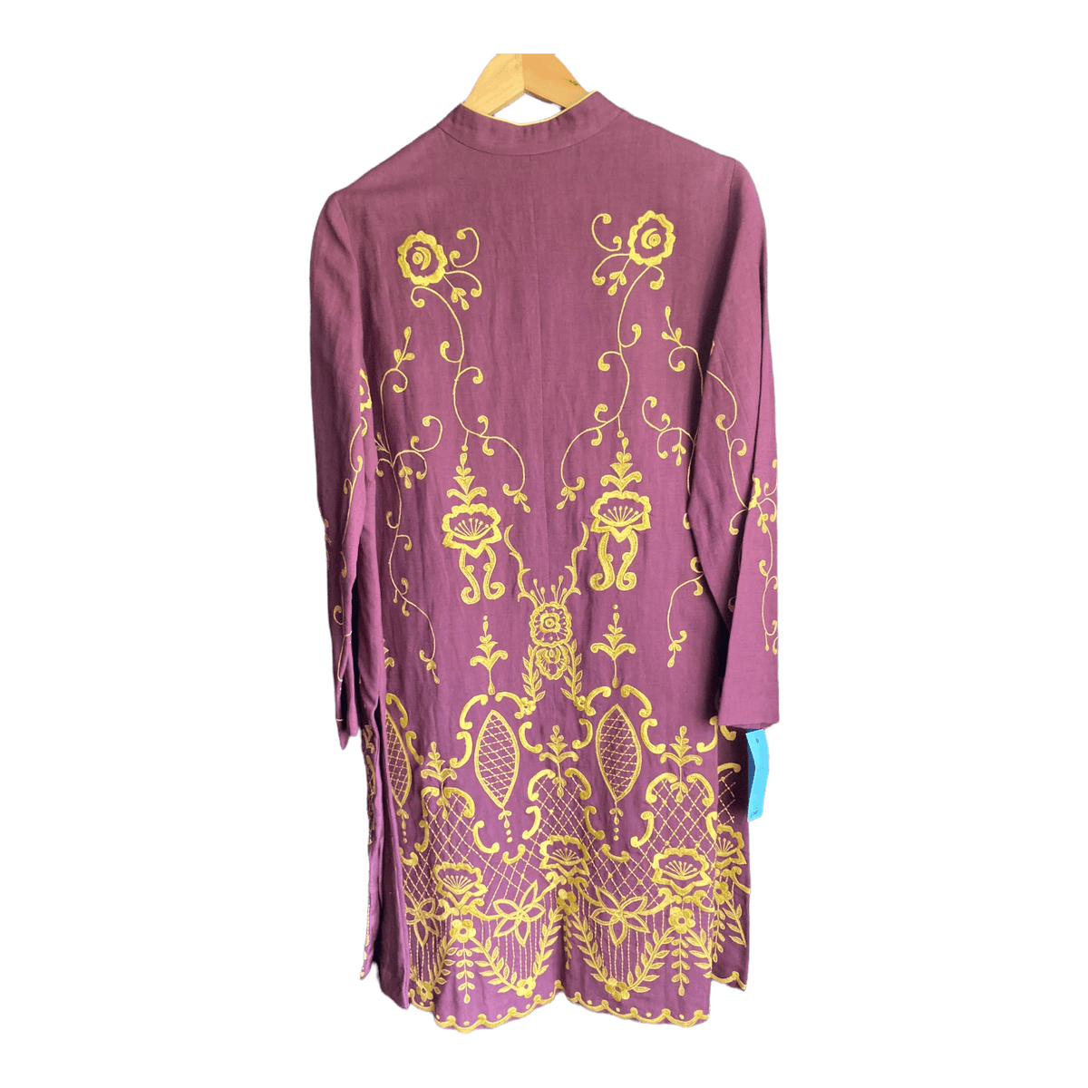 Frangipani Linen Burgundy and Gold Long Sleeved Coat UK Size Large - Ava & Iva