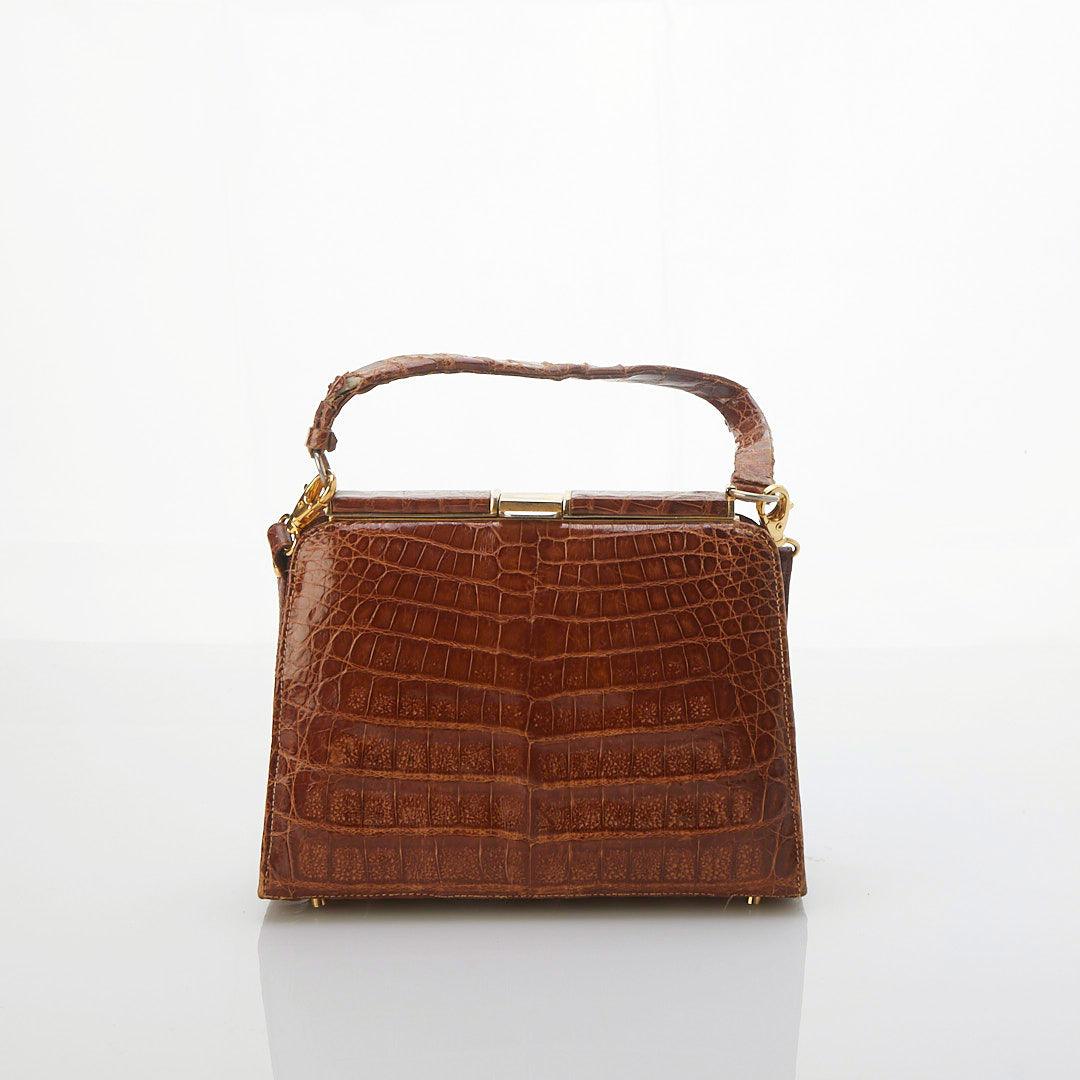 Cuero Yacare Leather Crocodile Brown Handbag - Ava & Iva