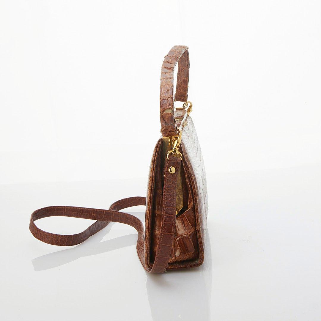Cuero Yacare Leather Crocodile Brown Handbag - Ava & Iva