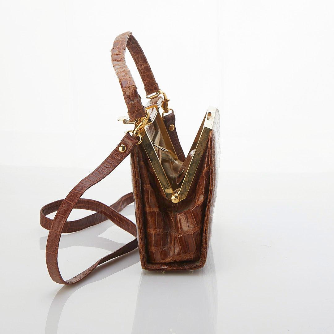 Cuero Yacare Leather Crocodile Brown Handbag - Ava & Iva