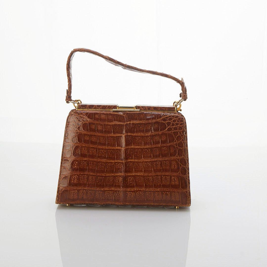 Cuero Yacare Leather Crocodile Brown Handbag - Ava & Iva
