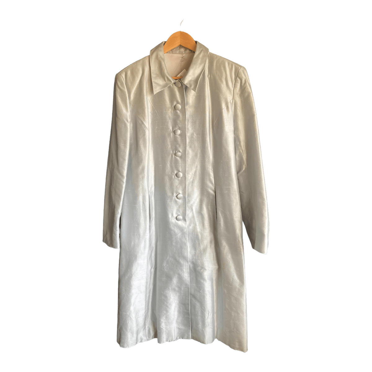 Hobbs Silk Pale Blue/Silver Long Sleeved Coat UK Size 12 - Ava & Iva