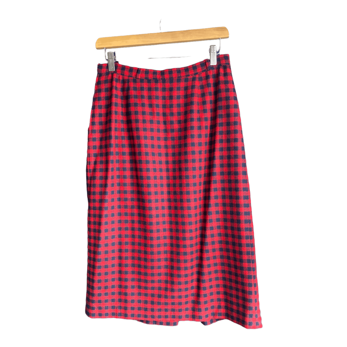Valentino Wool Red And Navy Checked Skirt UK Size 12 - Ava & Iva